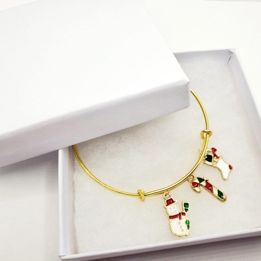 Snowman Charm Bracelet, Gold Jewelry for Women, Xmas Gift